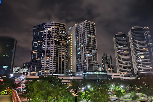 Skyscrapers on seafront of Panama city at night