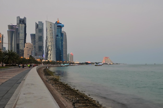 Skyscrapers on seashore