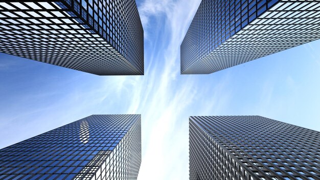 Skyscrapers with clouds reflection