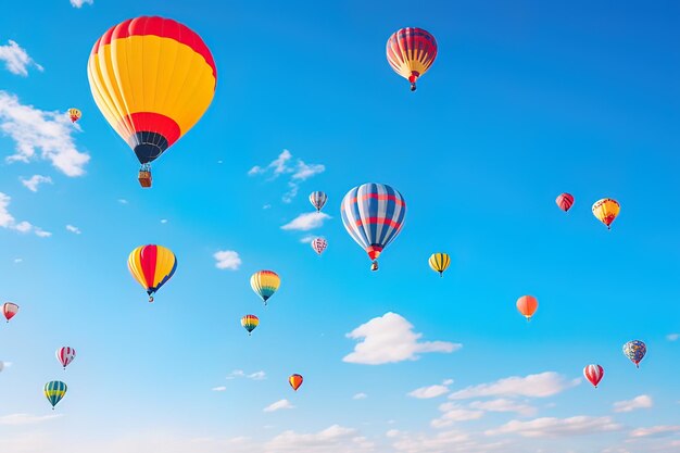 Foto skyward celebration warmluchtballonnen drijven in de blauwe lucht