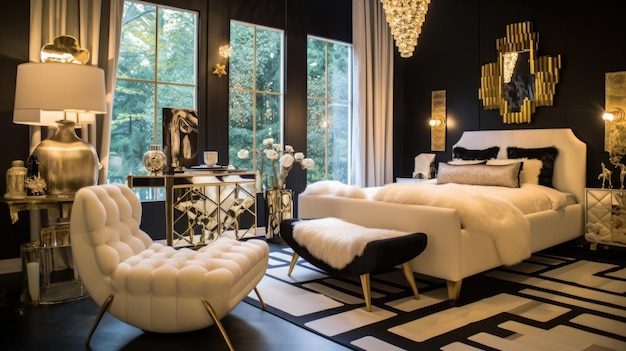 Slaapkamer decor huis interieur Art Deco Glam stijl