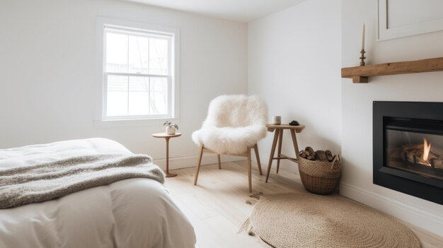 Slaapkamer decor huis interieur Scandinavische rustieke stijl