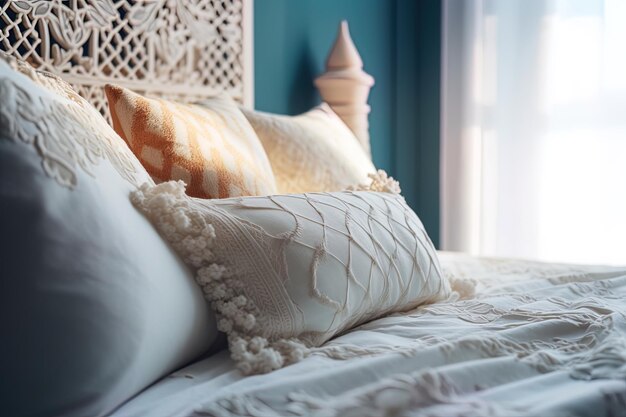 Foto slaapkamer in blauwe tonen met bed en beddengoed slaapkamer interieur