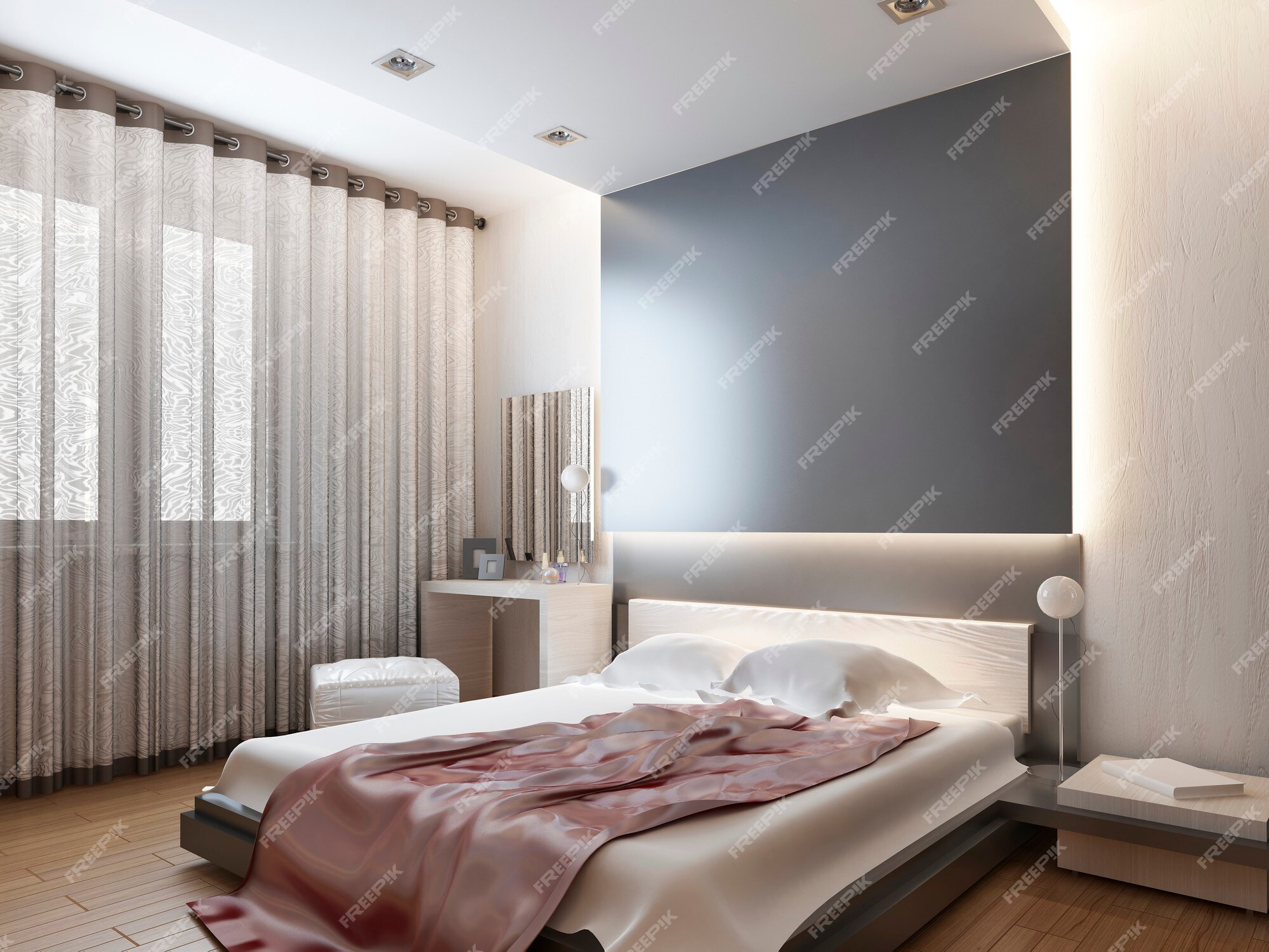 Ontvangst Voorkeur NieuwZeeland Slaapkamer in oosterse stijl licht met rode en gele bloemen. slaapkamer met  een groot bed, schuifkast en een mediasysteem met tv. 3d render. | Premium  Foto