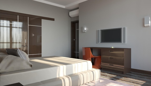 slaapkamer, interieurvisualisatie, 3D-afbeelding