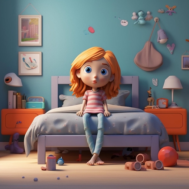 Slaapkamer kinderen meisje stijl klei cartoon AI gegenereerd