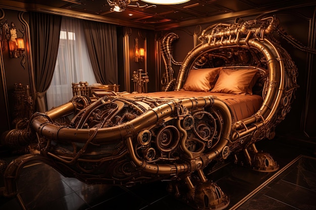Slaapkamer Luxe hotelmeubilair Steampunk illustratie