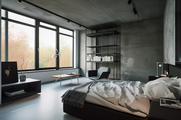 Slaapkamerinterieur in klassieke stijl met modern bed in luxe huis AI gegenereerd