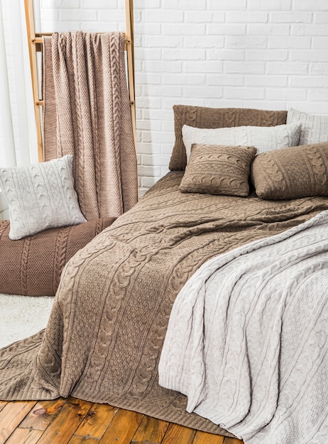 Foto slaapkamerkleed deken plaid beige