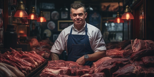 Slager in een moderne slagerij man aan het werk Generatieve AI