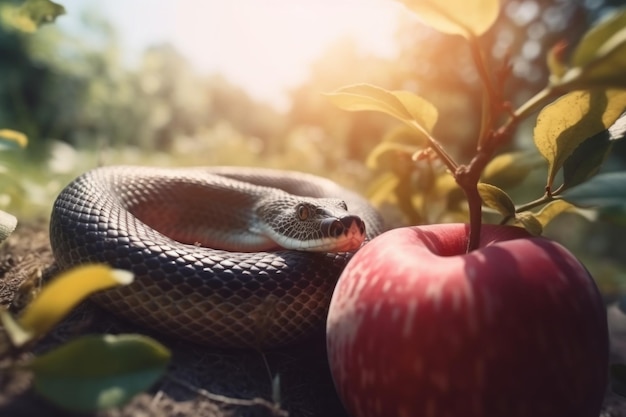 Slangenparadijs rood appelvoedsel Reptielenconcept Genereer Ai