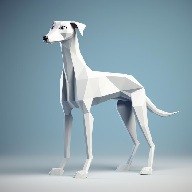 Slank en gestileerd laag poly wit hondenbeeldhouwwerk in 3d
