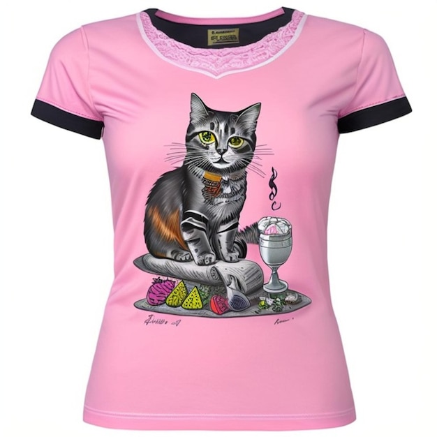 Foto slank t-shirt met kattenprint