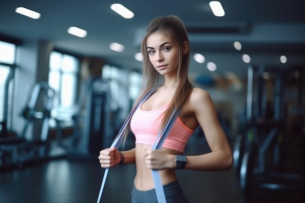 Slanke jonge vrouw met atletische lichaamsbouw in de sportschool