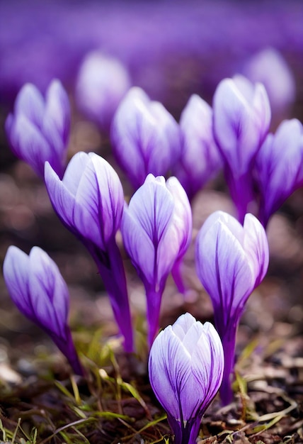 Slanke langwerpige paarse bloemen voor prachtige patroonbehangbloemen