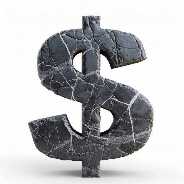 Slate stone dollar sign on white background