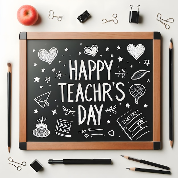 A slate with the message Happy Teachers Day written in chalk