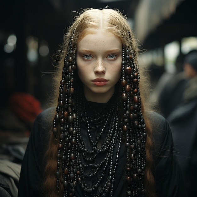 slavic womam with long brown hair