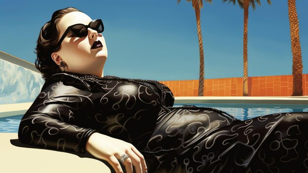 Photo slaying the sun confident curves of a gothic goddess by the pool