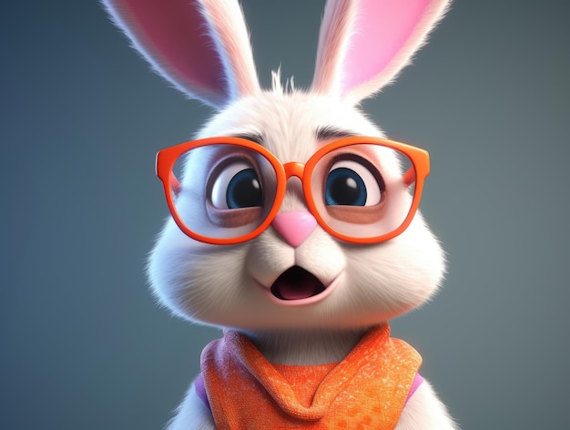 Slecht konijntje op grijze pixarstijl als achtergrond