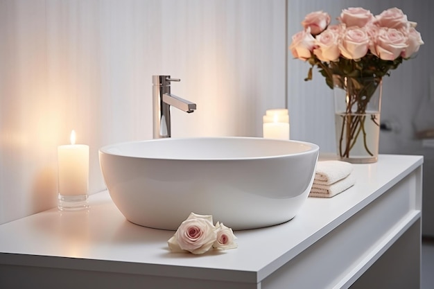 Sleek Bathroom Design White Elegance with Modern Vessel Generative AI