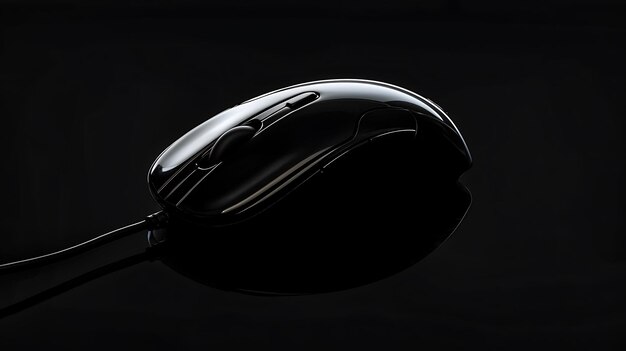 Photo a sleek black computer mouse on a black background the mouse is in focus and the background is out of focus