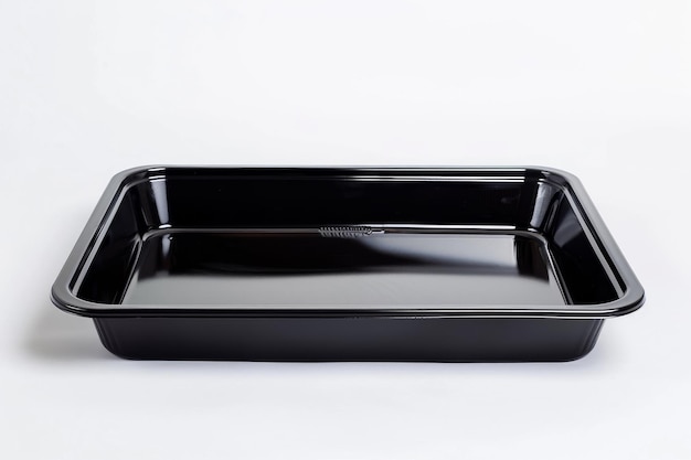 Sleek Black Empty Food Tray Isolated on White Background