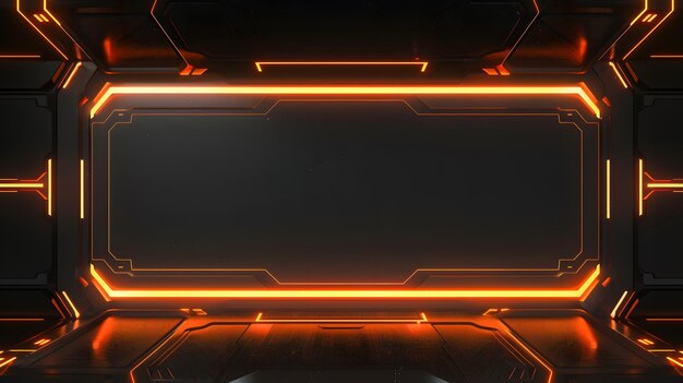 Sleek black and orange live stream overlay video screen interface frame concept