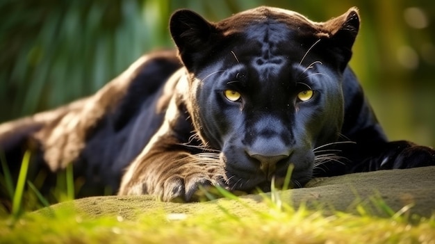 A sleek black panther lying in the sun AI generated