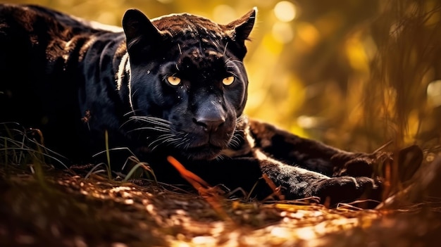 A sleek black panther lying in the sun AI generated