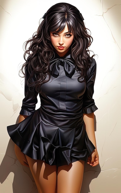 洗練されたブラックのサテンのミニドレスは女性らしさを演出し、どこへ行っても注目を集めます。