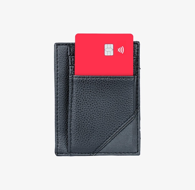 a sleek black wallet with a contactless payment card displayed