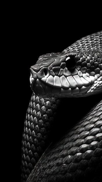 Premium AI Image | Sleek Black and White Snake on Dark Background ...