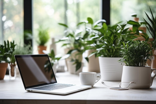 Sleek bureau met planten en natuurlijk licht