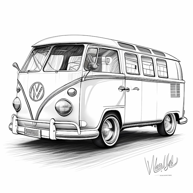 Foto sleek bus sketch line tekening met porsche wielen