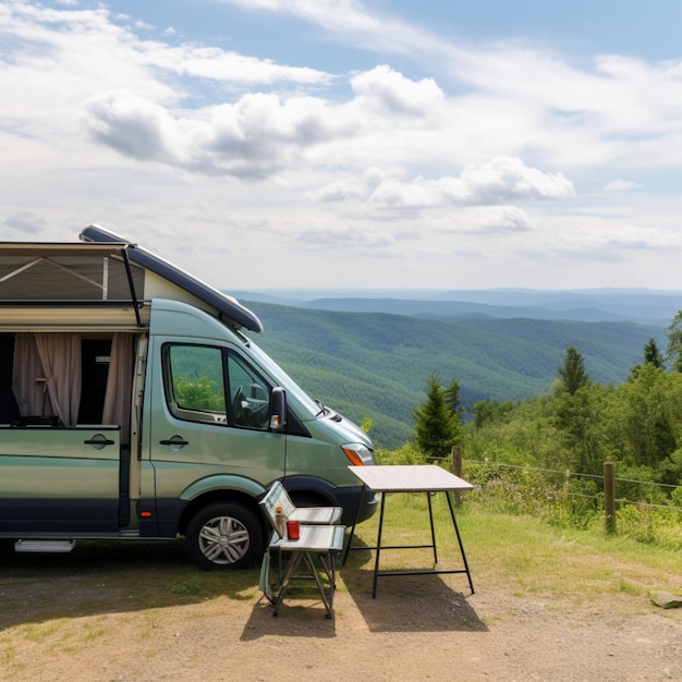 Sleek camper van on a scenic overlook