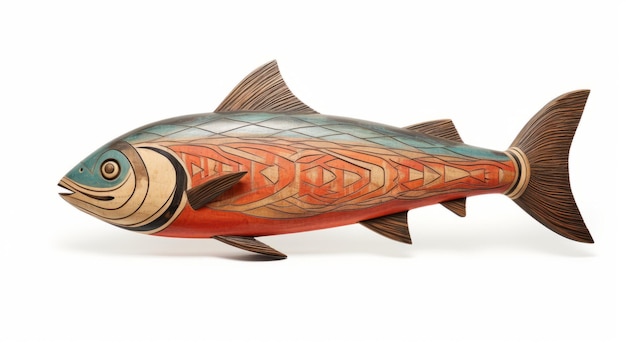 Photo sleek carved wood fish artists edition fahki salmon naaohki