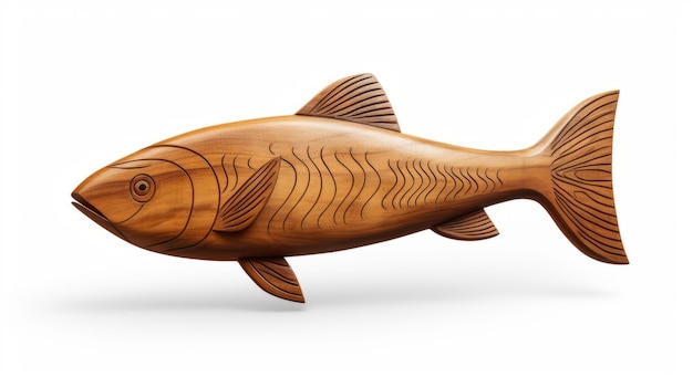 Photo sleek carved wood fish illustration on white background