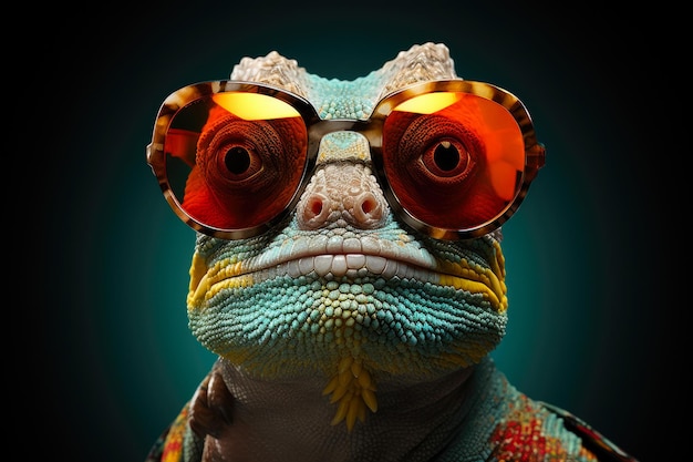 Sleek Chameleon with Fashionable Eyewear