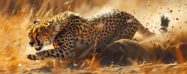 Photo a sleek cheetah sprinting across the african wallpaper