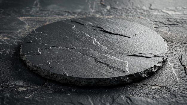 Photo sleek circular black stone platter centered on a textured background for elegant presentations