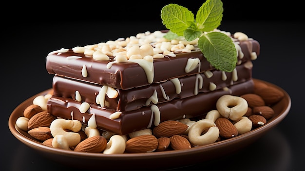 Sleek Delight Stijlvolle compositie van chocolade met cashewnoten op een modern oppervlak
