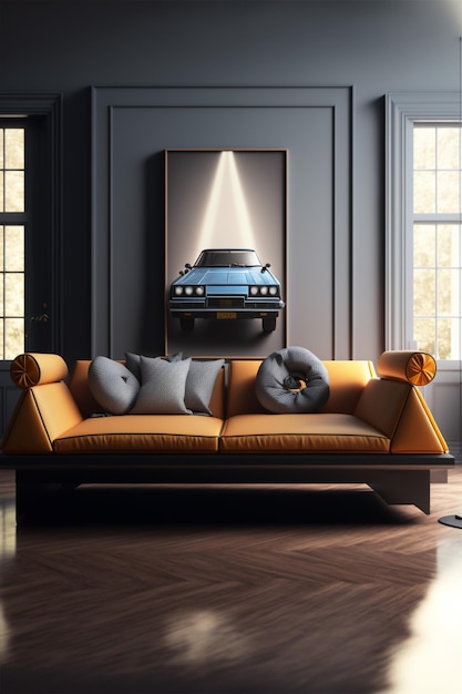 Sleek DeLorean Sports Car Takes Center Stage in Minimalist Room Art Ai Generated Art Work