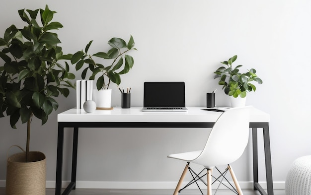 Sleek Desk in Clean Minimalist Workspace with Single Monitor Generative AI