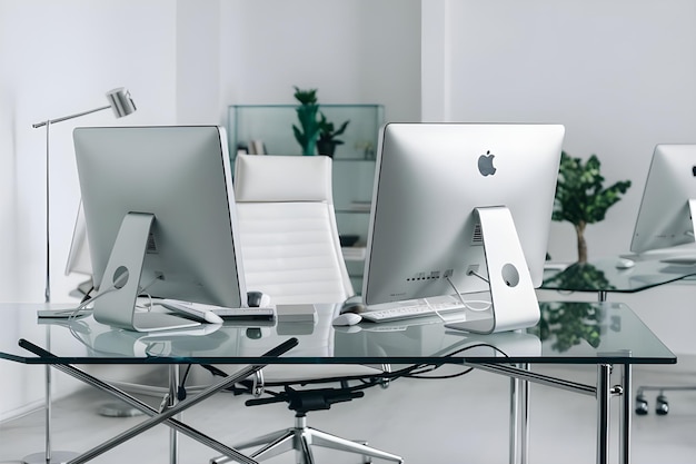 Sleek Desk and Computer in Modern Office Workspace