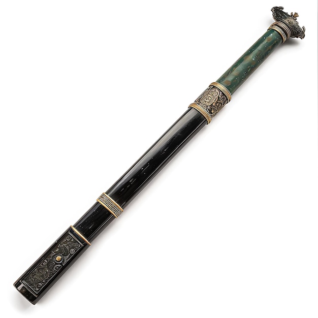 Sleek Ebony Handled Tonfa Inlaid With Jade and Designed for Game Asset 3D Isolated Design Concept