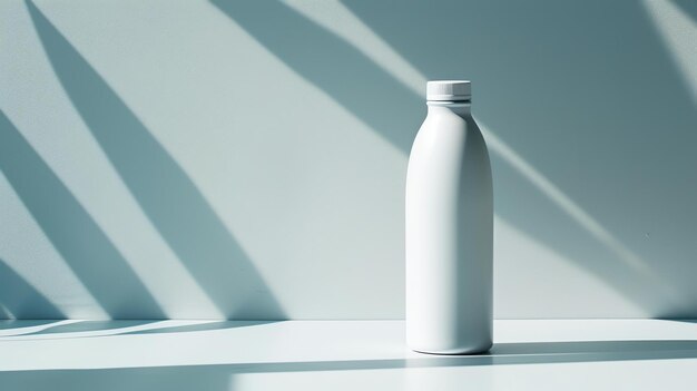 A sleek and ecofriendly reusable white water bottle takes center stage in a clean and minimalist setting adding a touch of modern sophistication to any environment