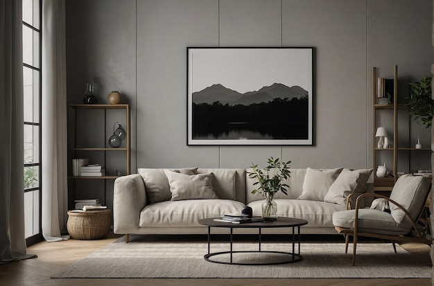 Sleek eenvoud Japandi Living Room Wall Mockup