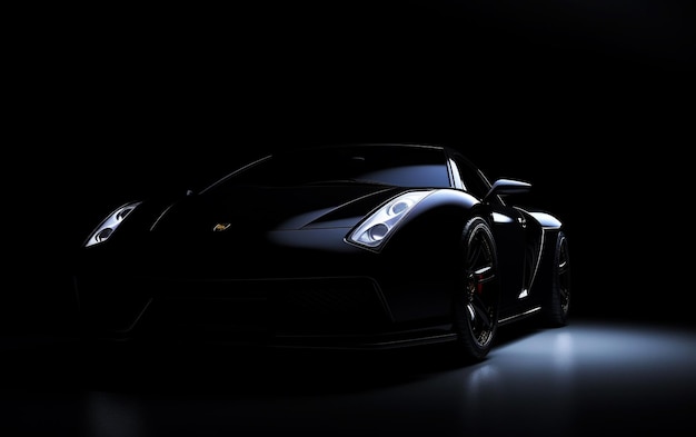 Фото Гладкая элегантная черная спортивная машина на темном фоне