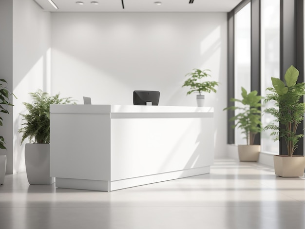 Элегантный белый приемный стол в современном офисе